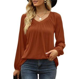 Long Sleeve Shirts  V Neck Casual Bell Sleeve Tops For Women